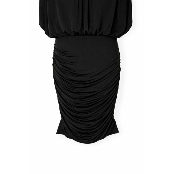 Rachel Zoe Black Ruched Midi Dress Batwing Dolman Sleeves Size 0 - Picture 4 of 7